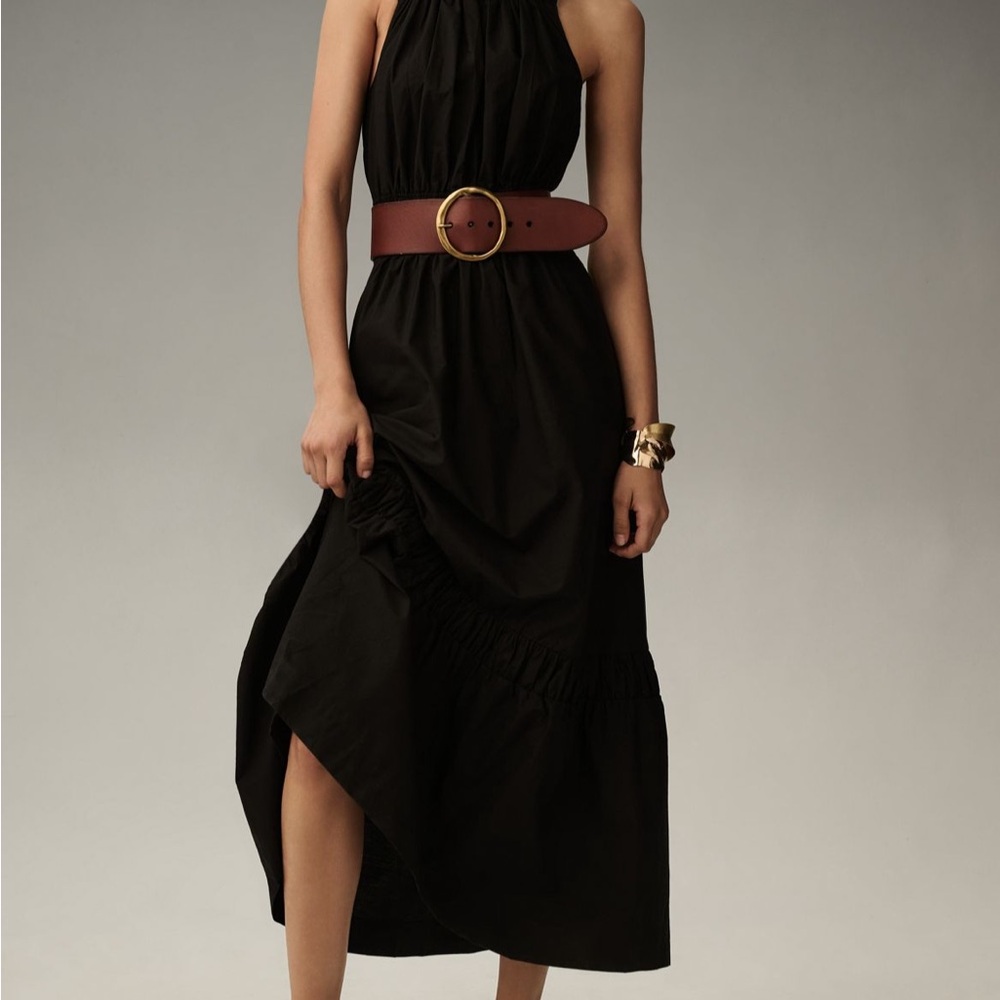 Anthropologie Black High Low Dress with Brown Belt- sommerset dress